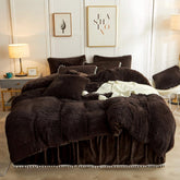 8 Pcs Soft Fluffy Fur Brown Bed Sheet Set (Quilt, Pillow & Cushion Covers)